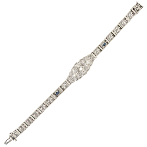 .65ctw Diamond & Sapphire Filigree Art Deco Bracelet 14K line