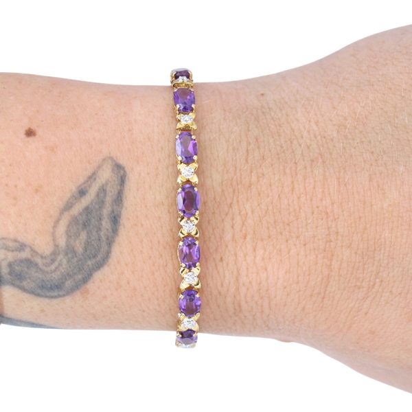 7.31ctw Amethyst Line Bracelet 14K Gold worn