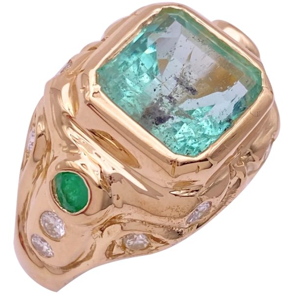7.98ctw Natural Emerald Men's Ring 18K Gold side