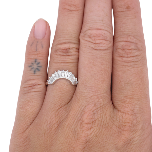 .74ctw Tapered Baguette Diamond Curved Stack Band 14K White Gold worn