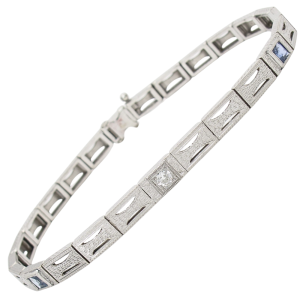 .78ctw Diamond & Sapphire Art Deco Bracelet 18K & Platinum front