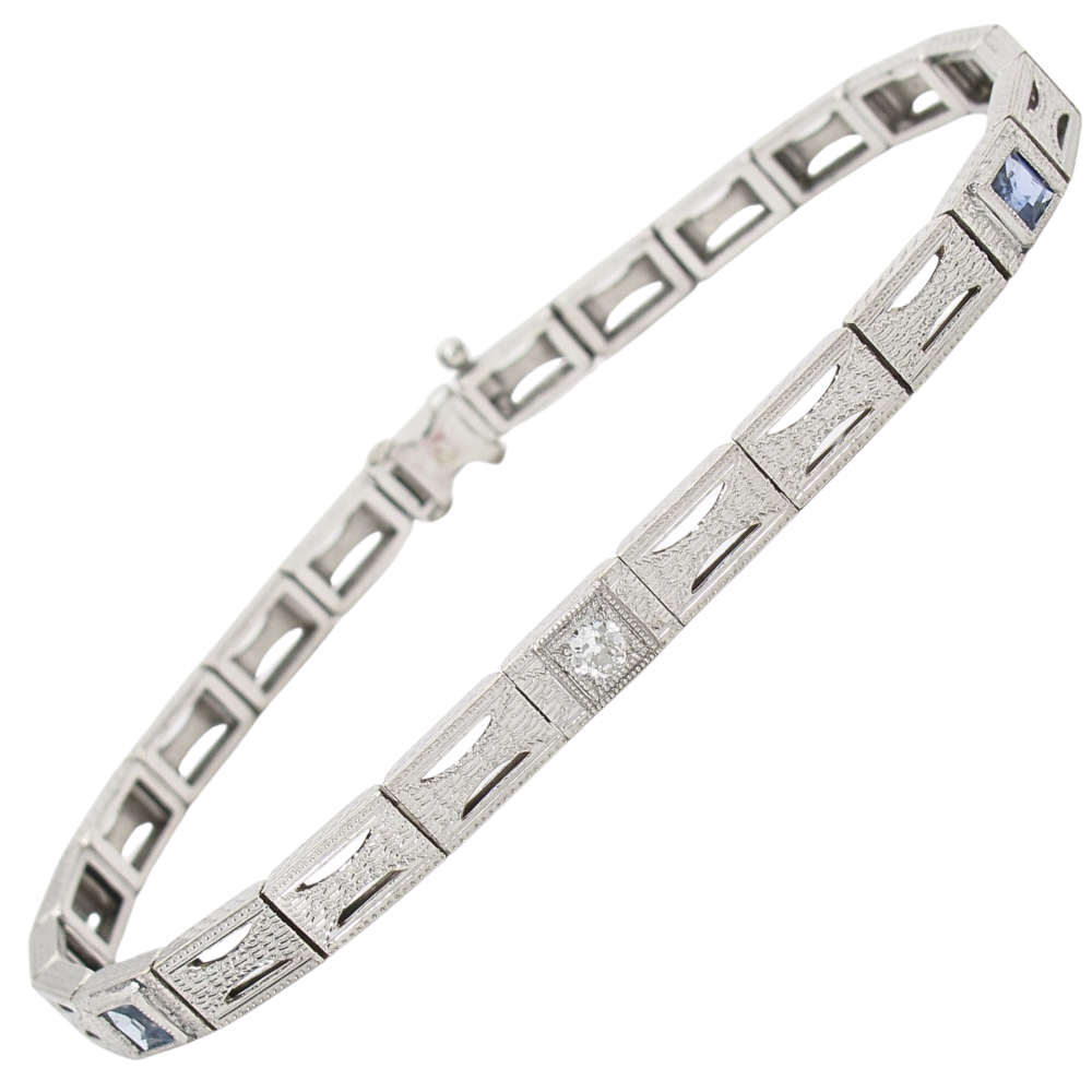 .78ctw Diamond & Sapphire Art Deco Bracelet 18K & Platinum