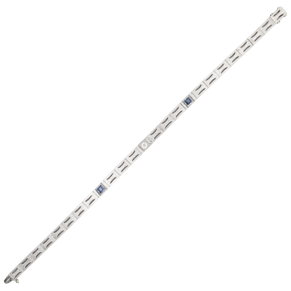 .78ctw Diamond & Sapphire Art Deco Bracelet 18K & Platinum line