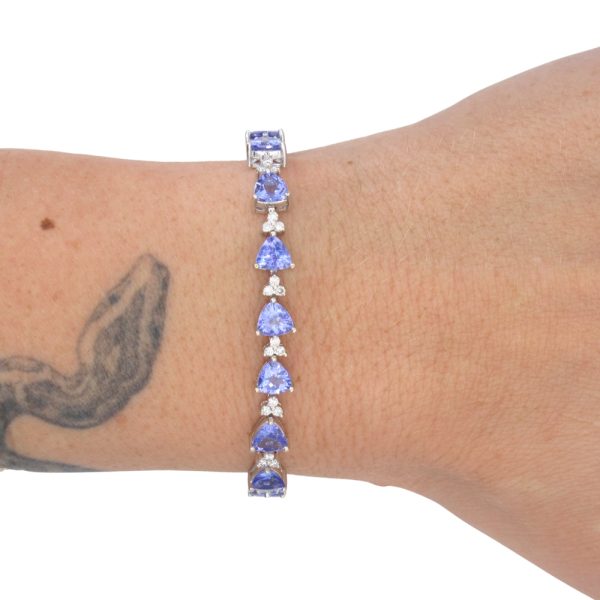 8.93ctw Tanzanite Line Bracelet 14K White Gold worn