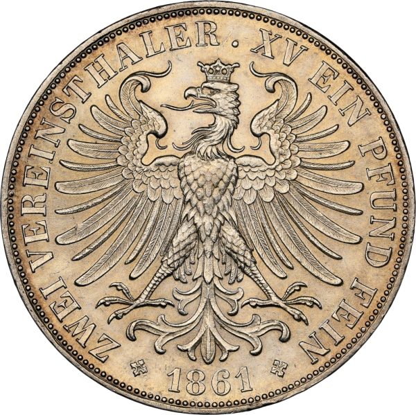 1861 German States Frankfurt 2 Taler MS62 NGC