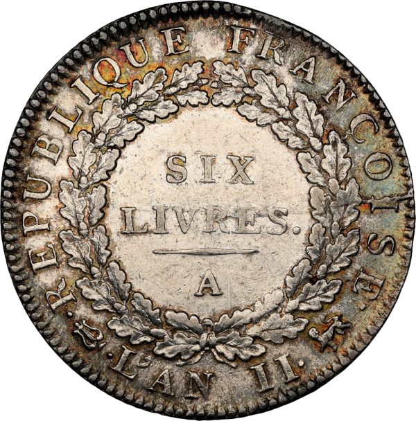 1793-A France 6 Livres L'An II AU55 NGC