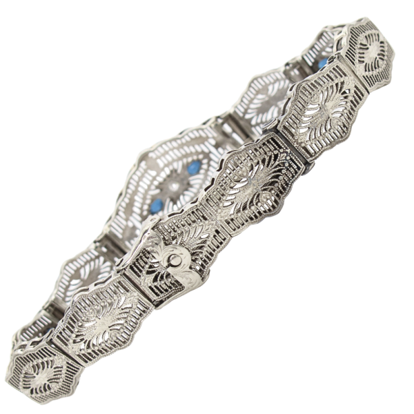 .92ctw Diamond & Sapphire Filigree Art Deco Bracelet 14K back