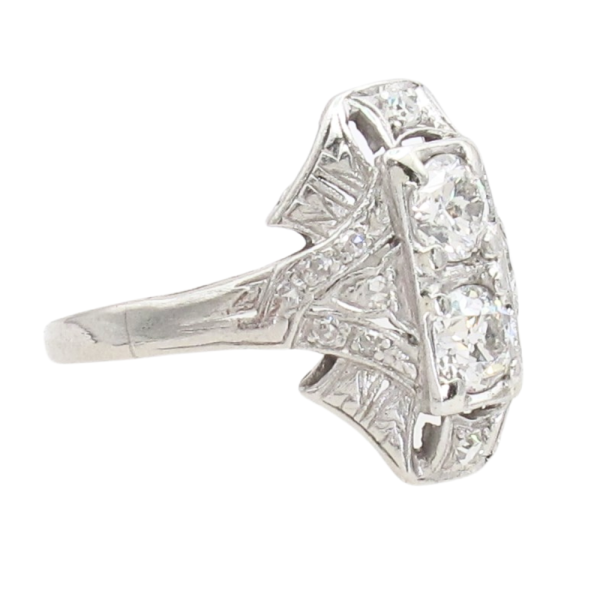 .96ctw Diamond Art Deco Elongated Platinum Ring side (1)