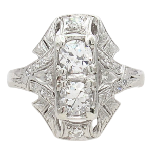 .96ctw Diamond Art Deco Elongated Platinum Ring side (2)