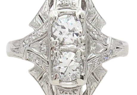 .96ctw Diamond Art Deco Elongated Platinum Ring side (2)