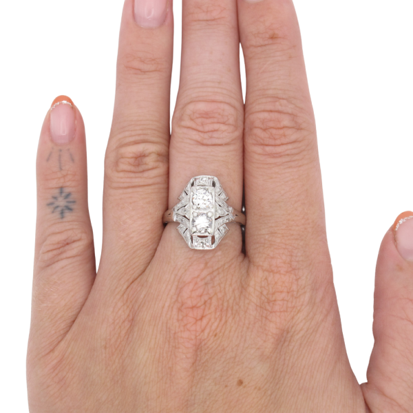 .96ctw Diamond Art Deco Elongated Platinum Ring worn