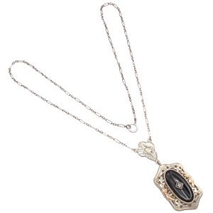 Art Deco Era Onyx Necklace 14K Gold full