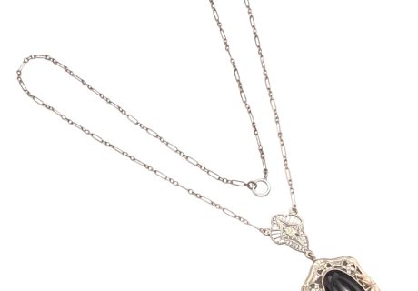 Art Deco Era Onyx Necklace 14K Gold full