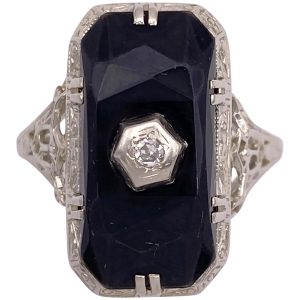 Art Deco Onyx Ring 14K White Gold