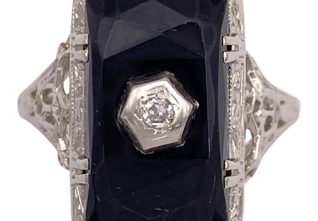 Art Deco Onyx Ring 14K White Gold