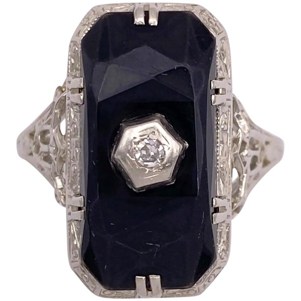 Art Deco Onyx Ring 14K White Gold