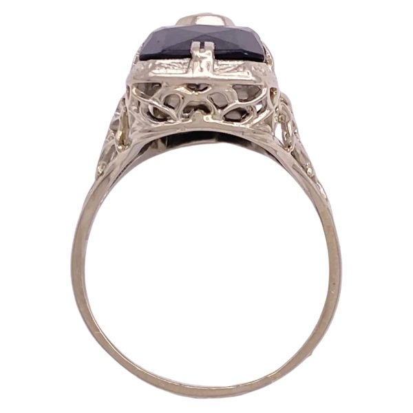 Art Deco Onyx Ring 14K White Gold profile