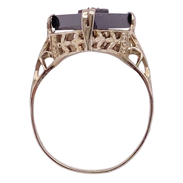Art Deco Onyx Ring with Diamond Accent 14K White Gold profile