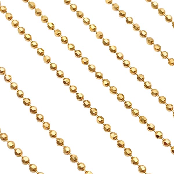 Bead Pull Chain Necklace 14K Gold 24 Length close up