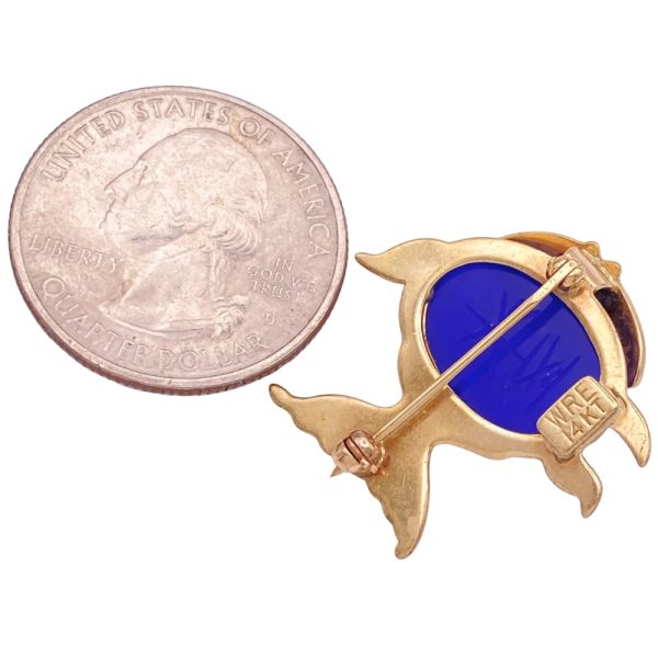Blue Onyx Scarab Fish Pin Brooch 14K Gold back