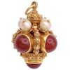 Carnelian Bauble Charm Pendant with Cultured Pearls 18K Gold front