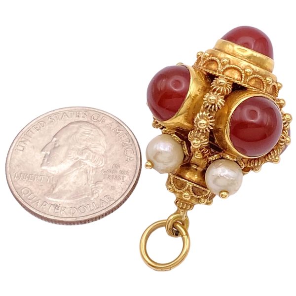 Carnelian Bauble Charm Pendant with Cultured Pearls 18K Gold size