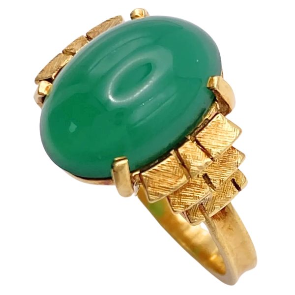 Chrysoprase Cabochon Ring 14K Gold side