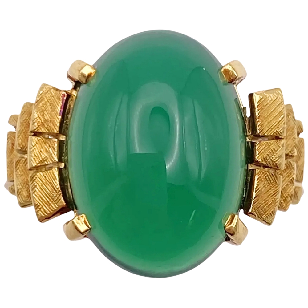 Chrysoprase Cabochon Ring 14K Gold