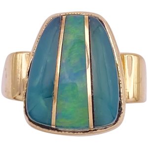 Chrysoprase & Opal Inlay Ring 14K Gold