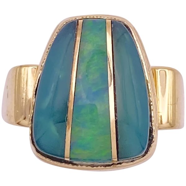 Chrysoprase & Opal Inlay Ring 14K Gold