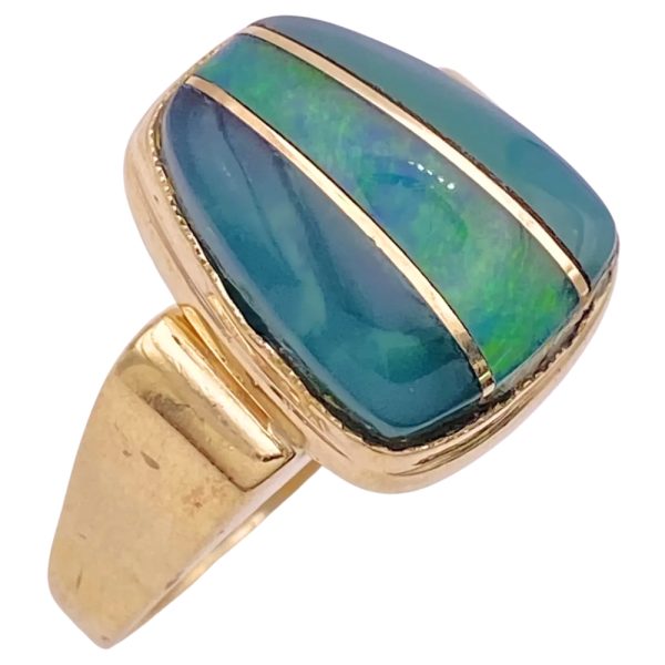 Chrysoprase & Opal Inlay Ring 14K Gold side
