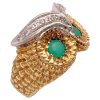 Chrysoprase Owl Statement Ring 14K Two-Tone Gold side