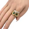 Chrysoprase Owl Statement Ring 14K Two-Tone Gold worn