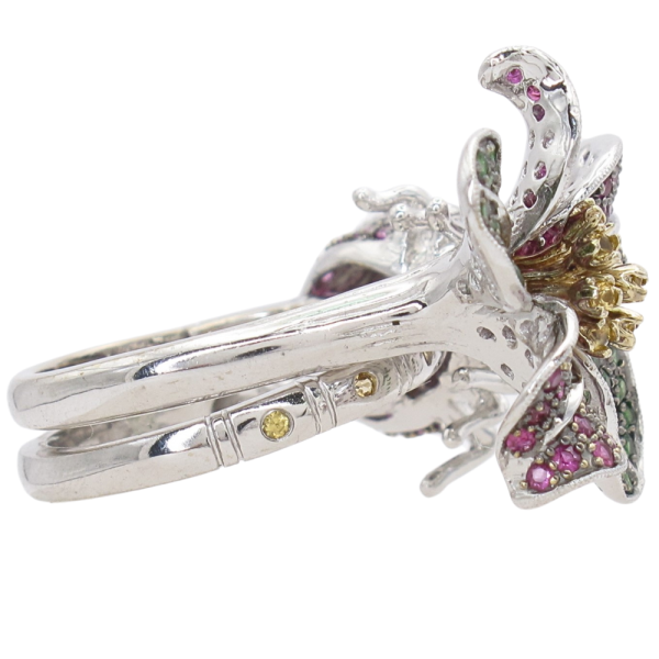 Convertible 3.14ctw Sapphire & Tsavorite Pave Flower & Beetle Ring 14K Side 3