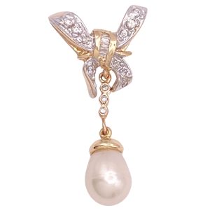 Cultured Pearl Bow Pendant 14K Gold