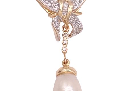 Cultured Pearl Bow Pendant 14K Gold