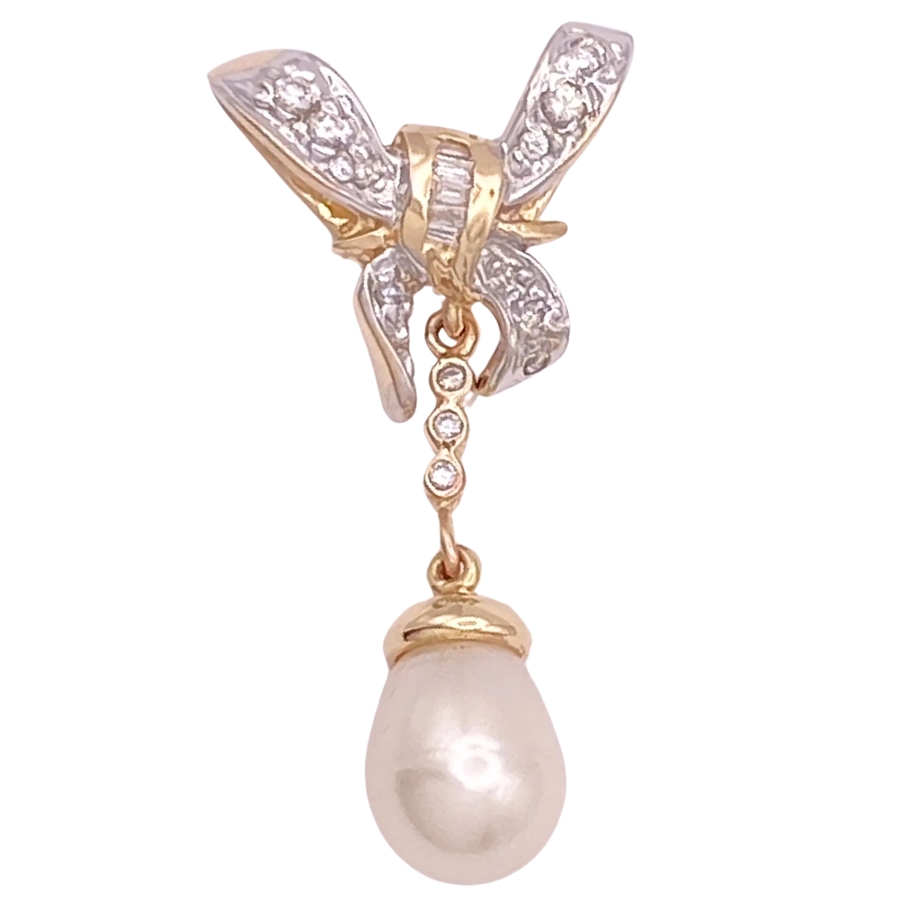 Cultured Pearl Bow Pendant 14K Gold