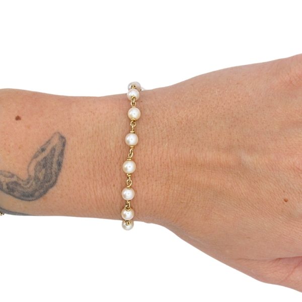 Cultured Pearl Bracelet 14K Gold 8.25 Length worn
