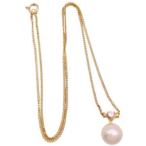 Cultured Pearl Necklace with Diamond Accent 14K Gold