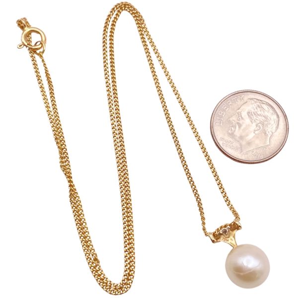 Cultured Pearl Necklace with Diamond Accent 14K Gold back