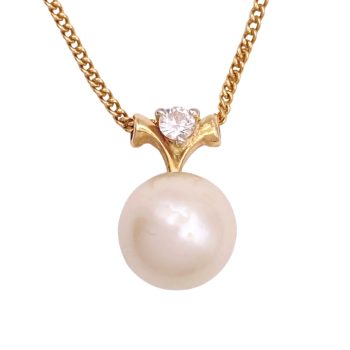 Cultured Pearl Necklace with Diamond Accent 14K Gold close up