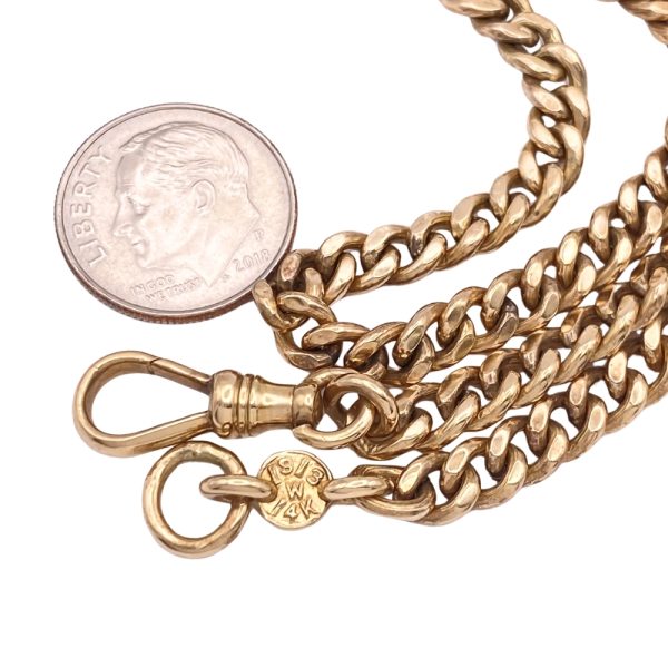 Edwardian Watch Chain Necklace 14K Solid Curb Link 22 Length clasp