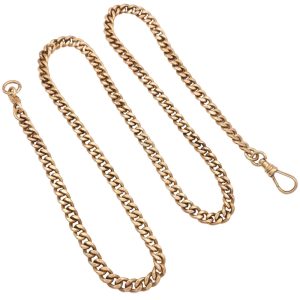 Edwardian Watch Chain Necklace 14K Solid Curb Link 22 Length full