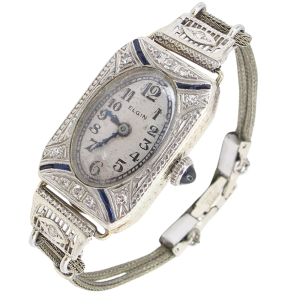 Elgin Sapphire & Diamond Ladies Art Deco Watch 18K front