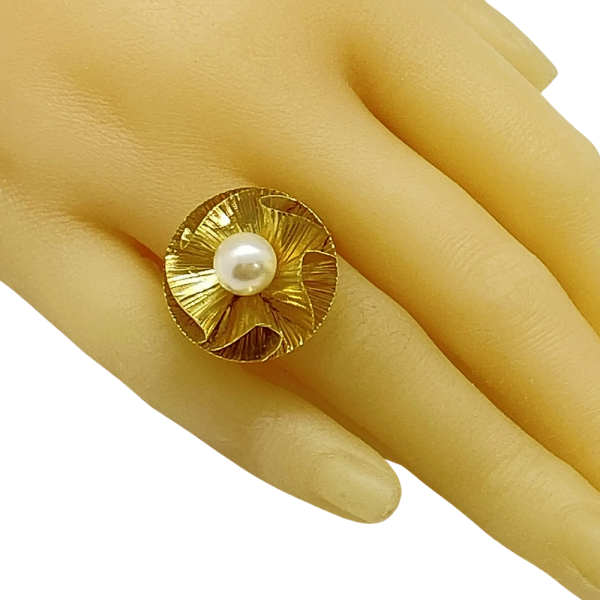 FloralPearlRingYellowGoldWorn