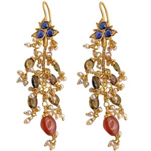 Gemstone Bohemian Dangle Earrings 22K Gold