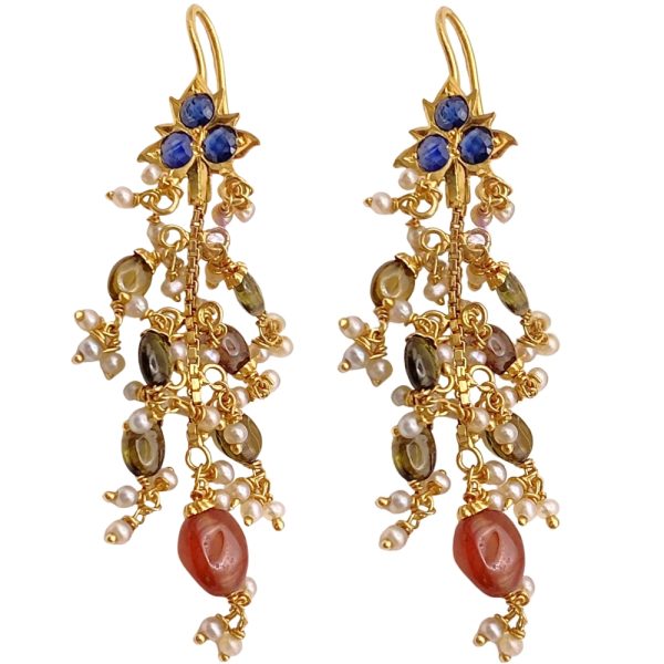 Gemstone Bohemian Dangle Earrings 22K Gold