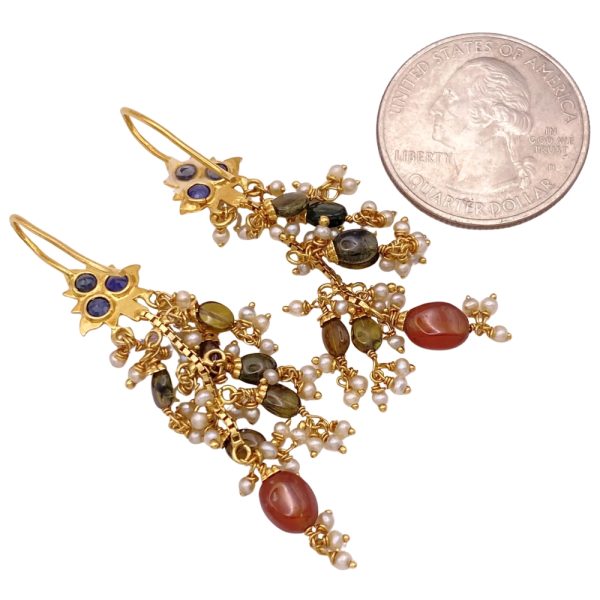 Gemstone Bohemian Dangle Earrings 22K Gold size