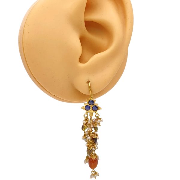 Gemstone Bohemian Dangle Earrings 22K Gold worn