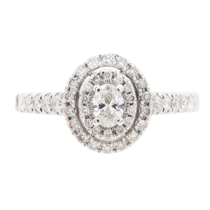 Half Carat Oval Halo Diamond Engagement Ring White Gold